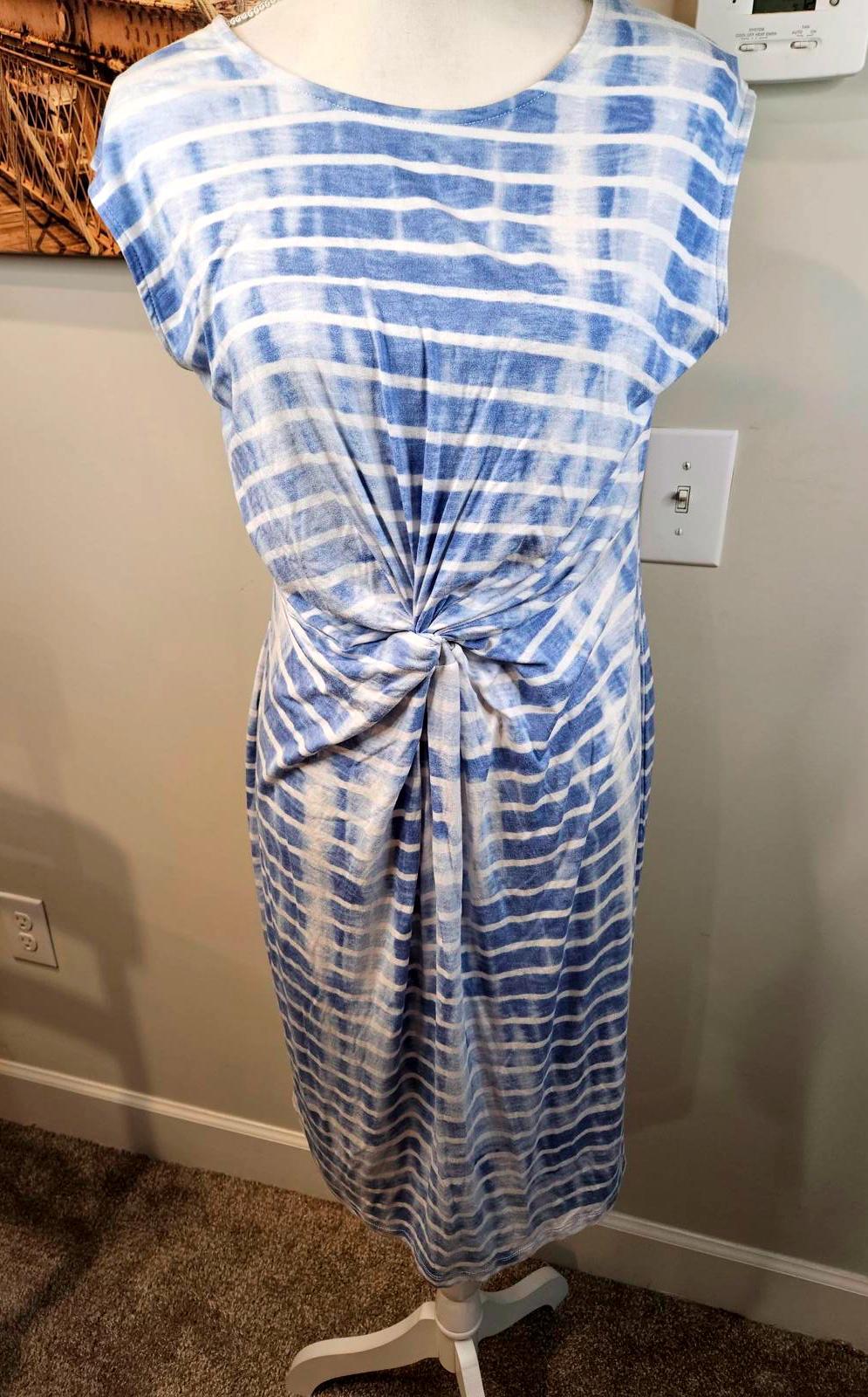 Liz Claiborne Striped Blue Twist Dress - Size Large #762