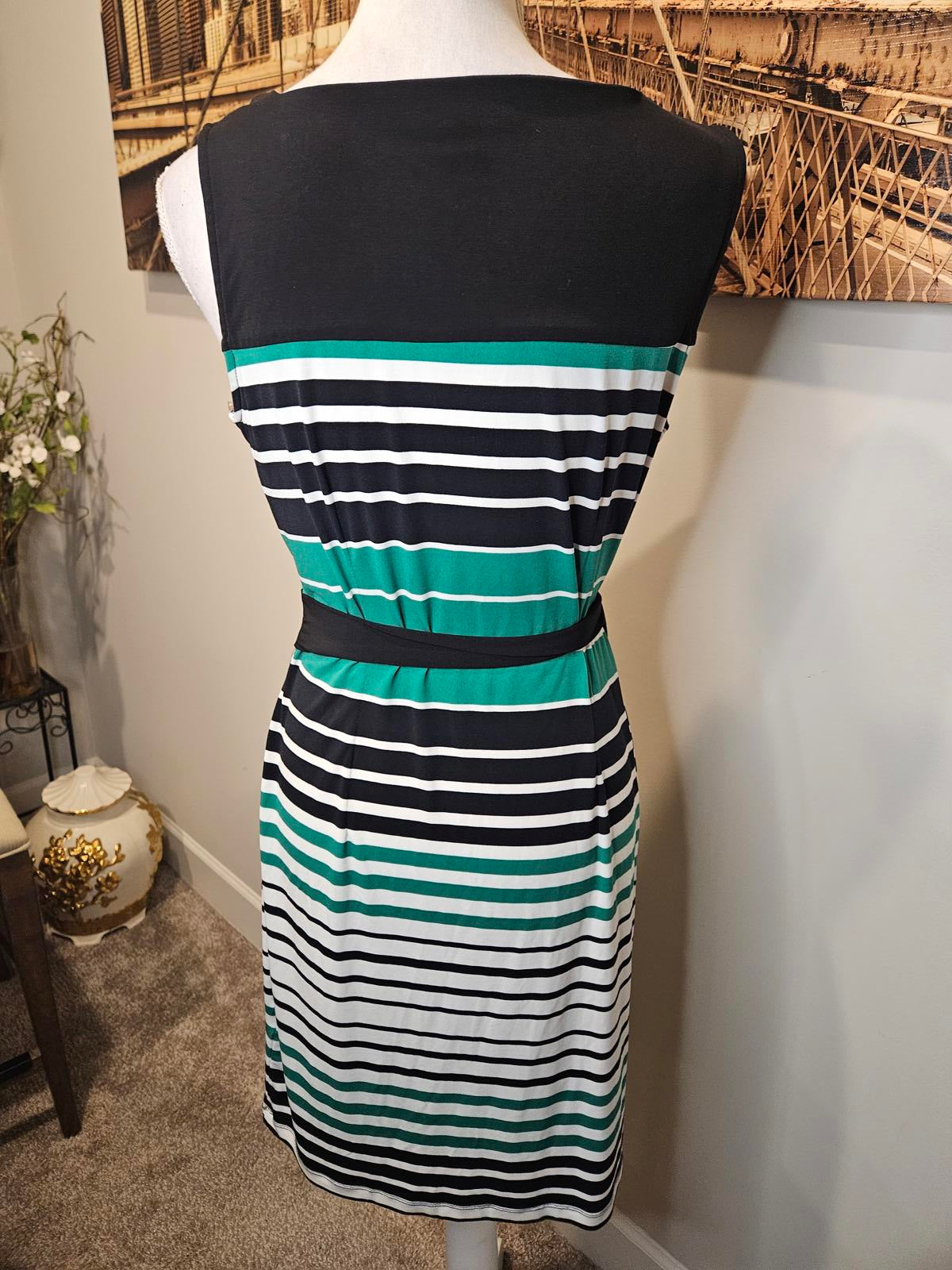 New York & Co Sleeveless Striped Belted Dress