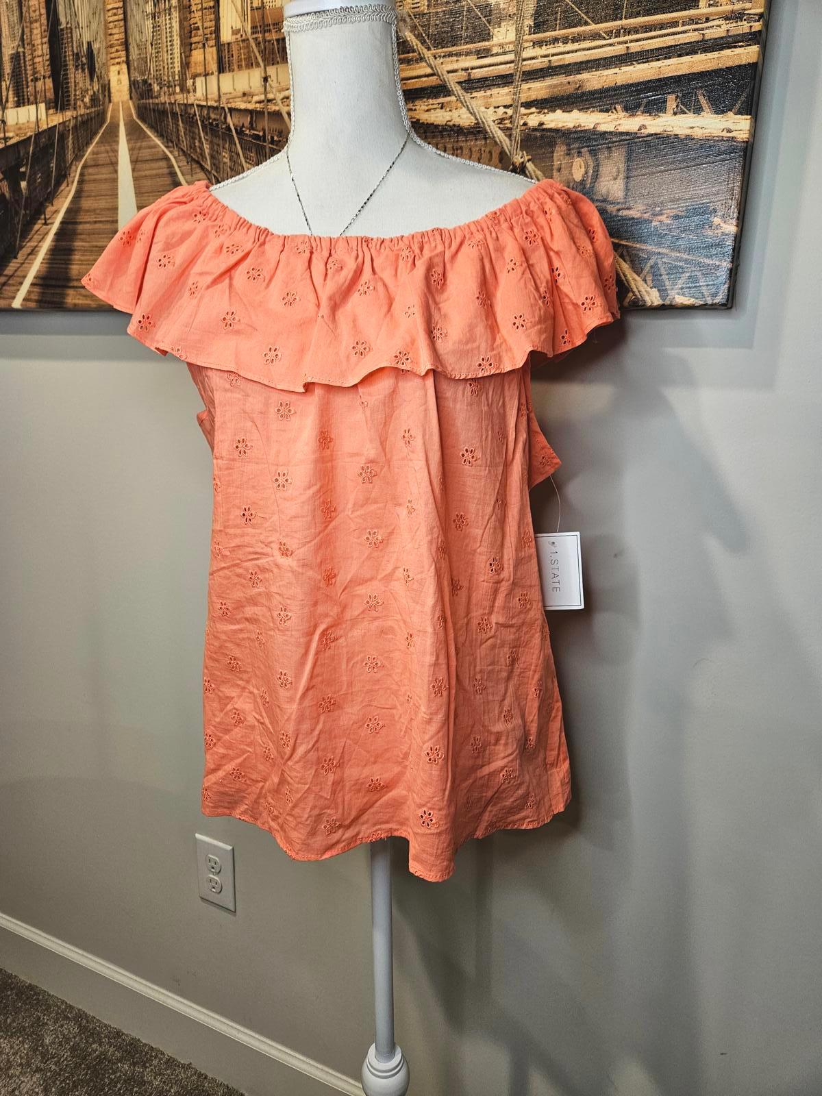 Nwt 1.State Chic Off-Shoulder Eyelet Top - Coral a17