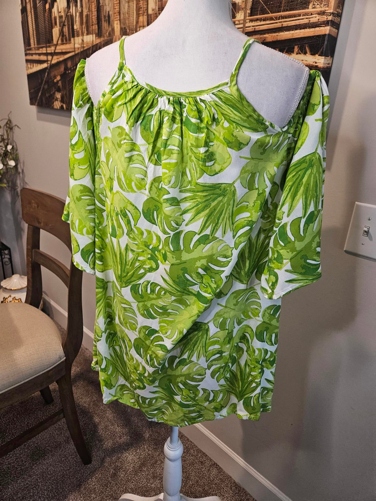 Mud Pie Tropical Leaf Cold Shoulder dress/Cover-up #187