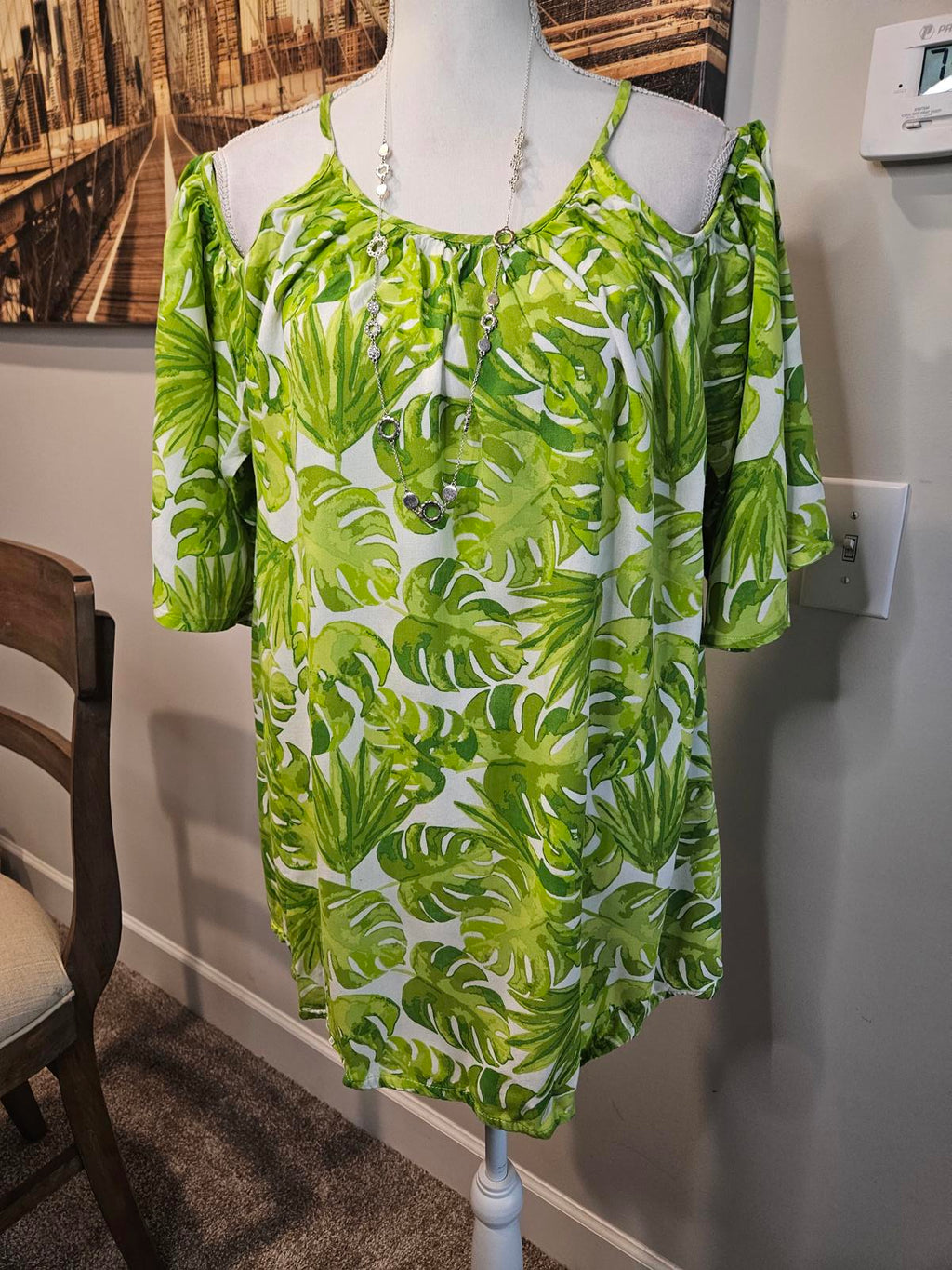Mud Pie Tropical Leaf Cold Shoulder dress/Cover-up #187