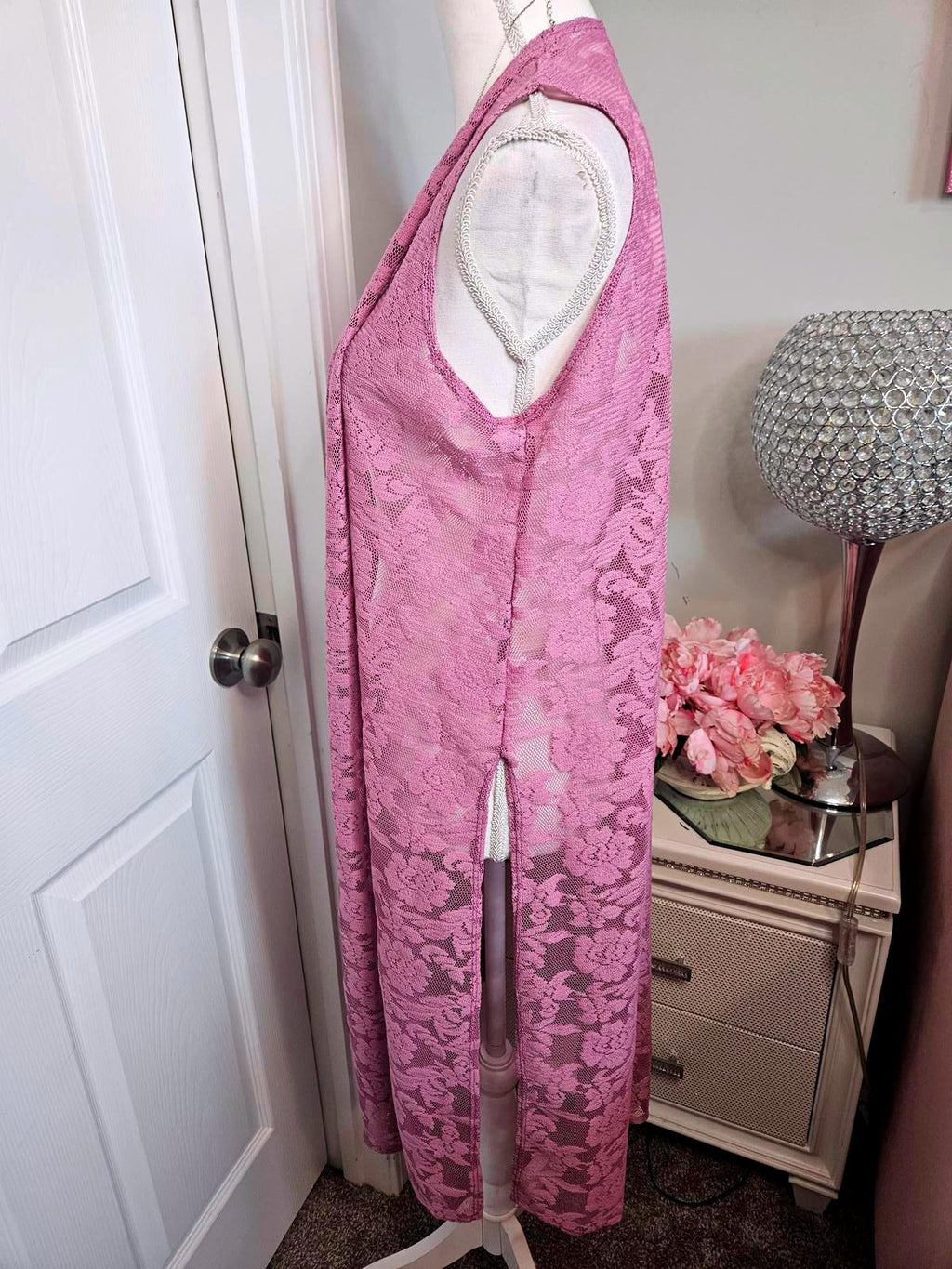 Lularoe Beautiful Pink Lavender Lace Duster Vest #491