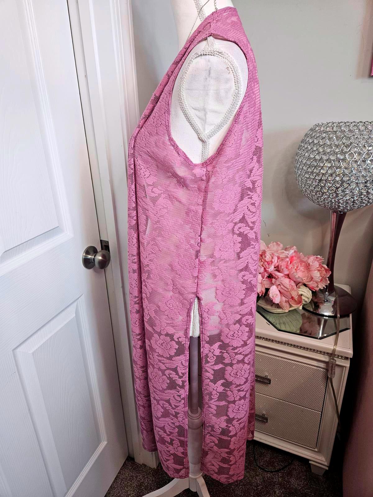 Lularoe Beautiful Pink Lavender Lace Duster Vest #491