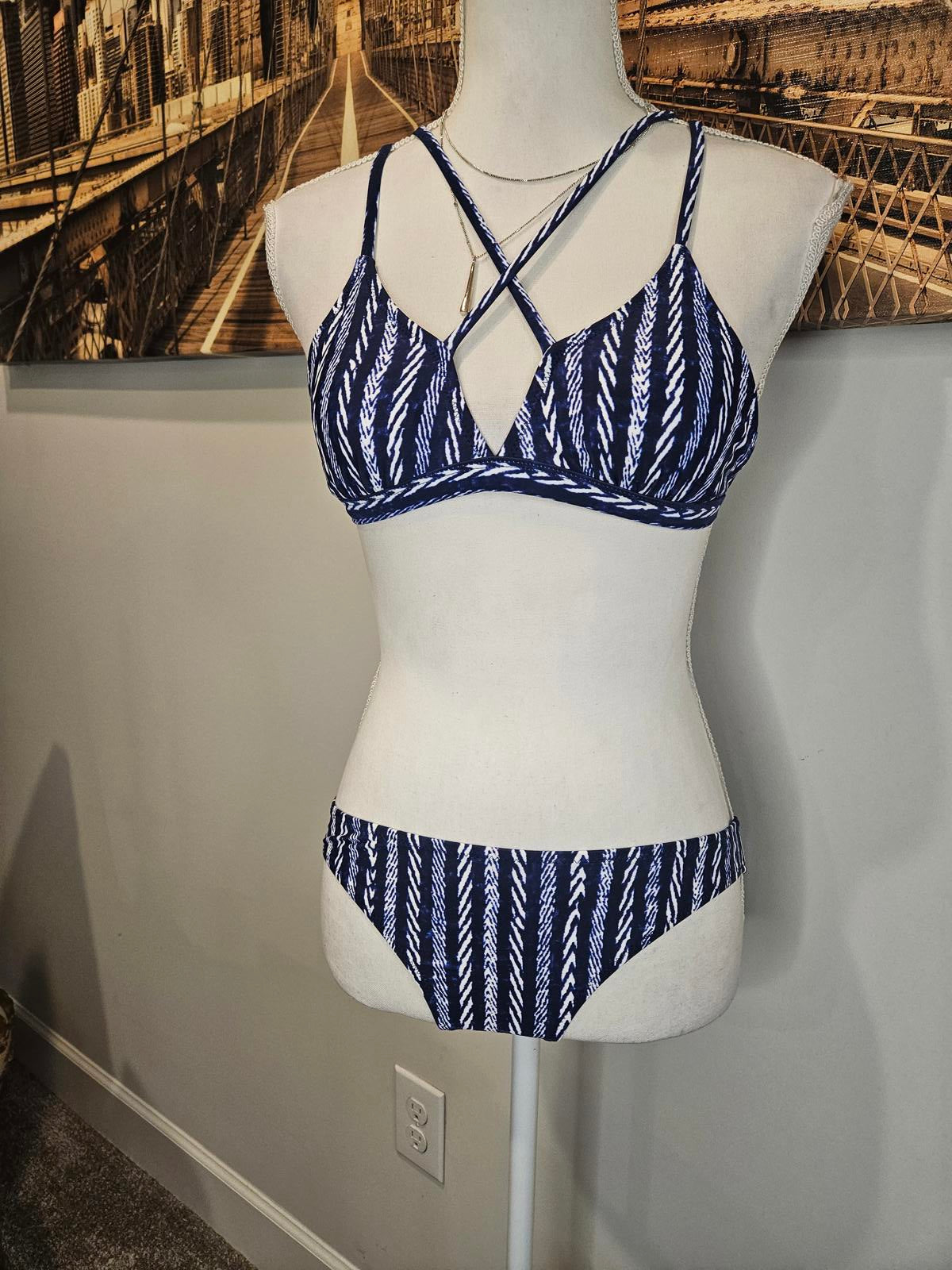 Nwot Cupshe Get Strappy Navy Striped Bikini #230