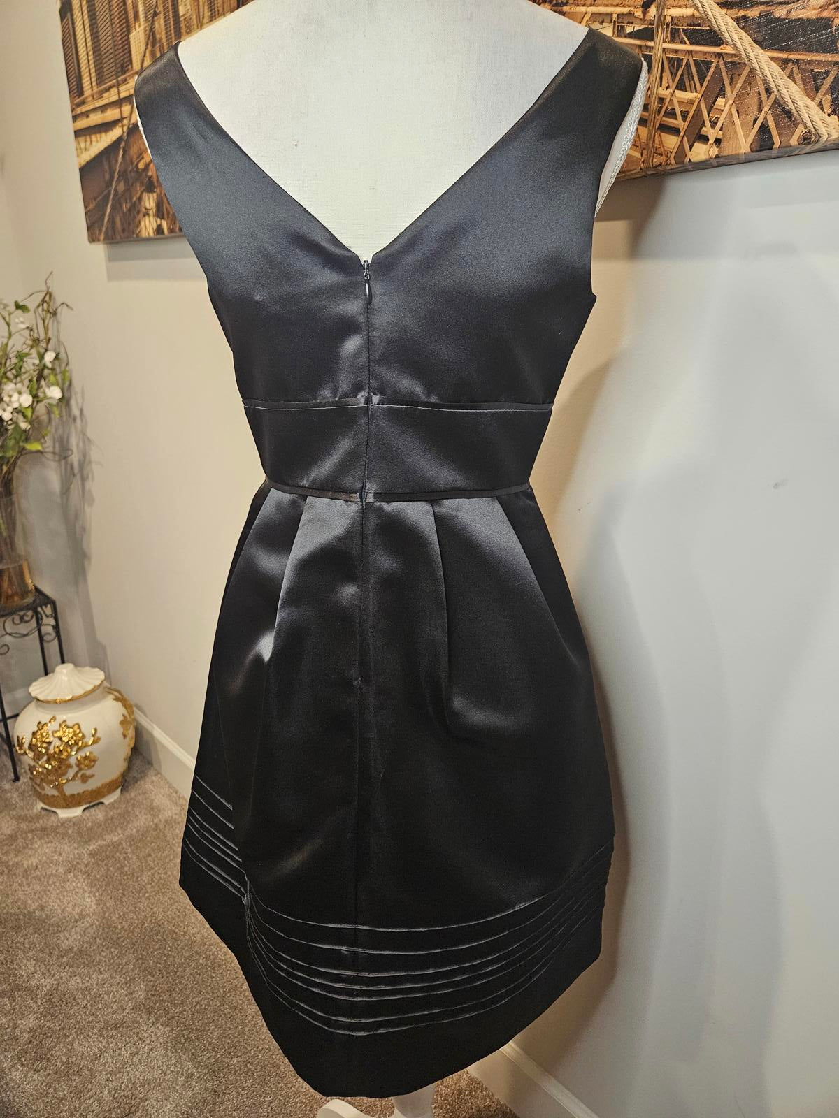 maxandcleo Elegant Black Satin Dress  #H48