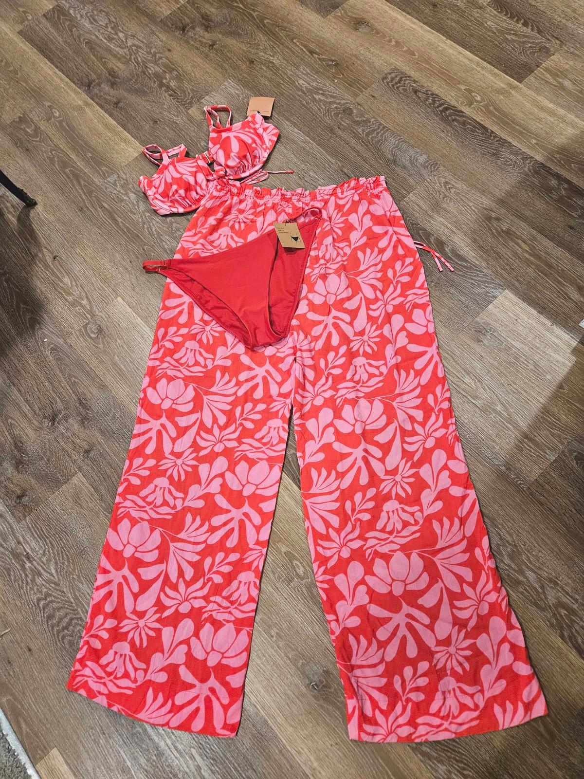 Nwt 3 Piece Shade & Shore Bikini Set with Coverup Pants - Size 38D & XL B31