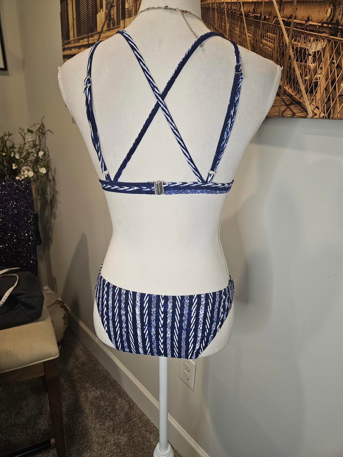 Nwot Cupshe Get Strappy Navy Striped Bikini #230