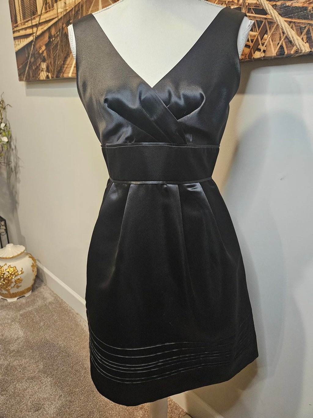 maxandcleo Elegant Black Satin Dress  #H48