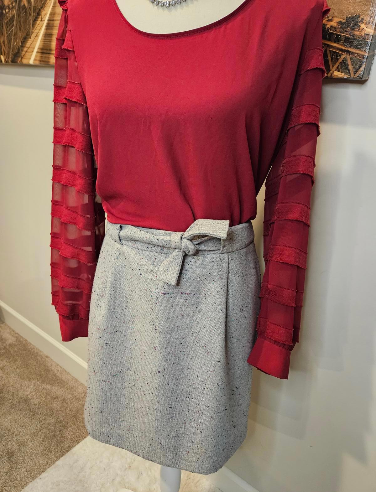 Loft Gray Speckled Skirt with Tie