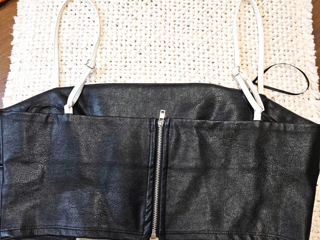 Molly Green Cropped Leather Color Block Top b69