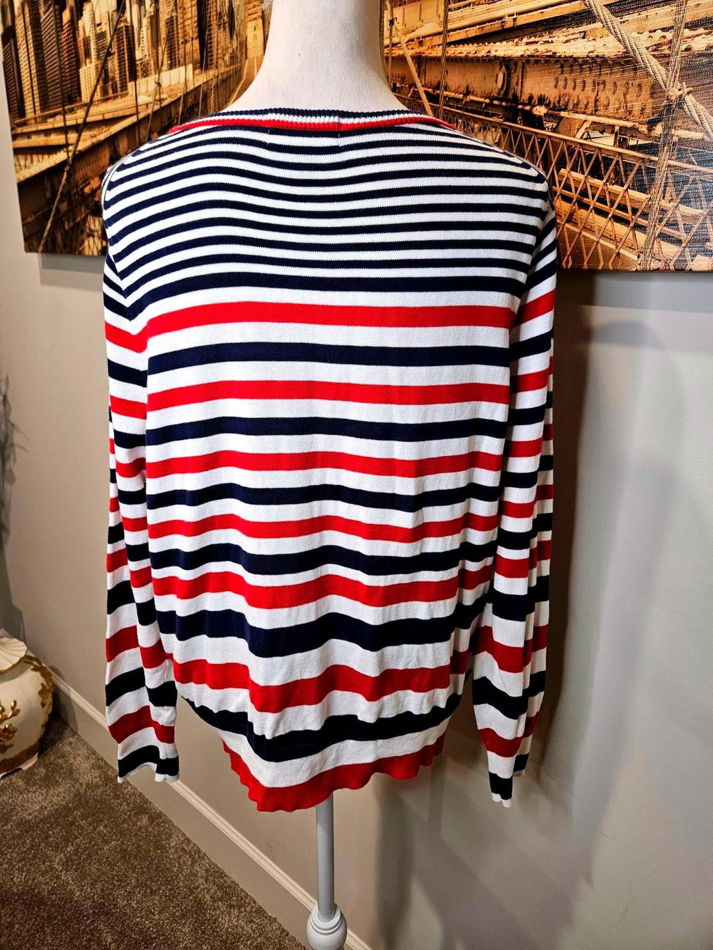 Lands' End  Striped SuPima Cotton Cardigan Sweater XL 1145