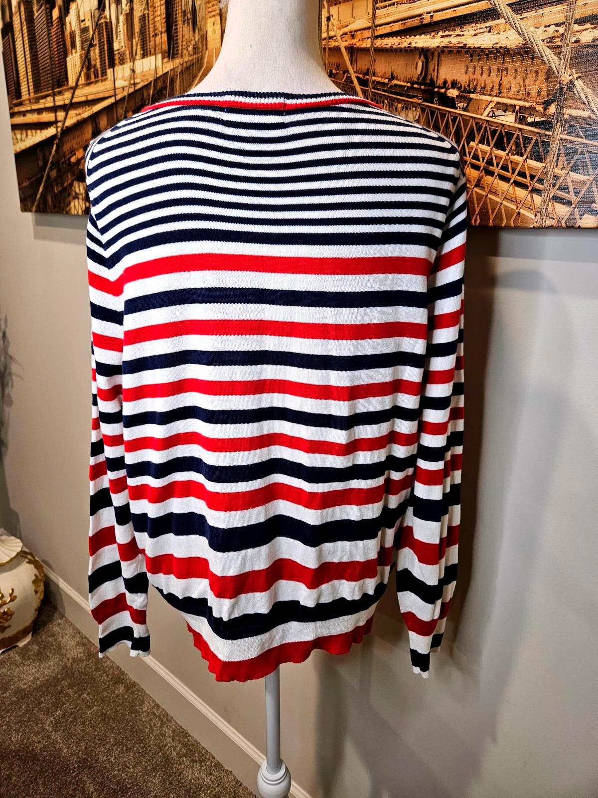 Lands' End  Striped SuPima Cotton Cardigan Sweater XL 1145