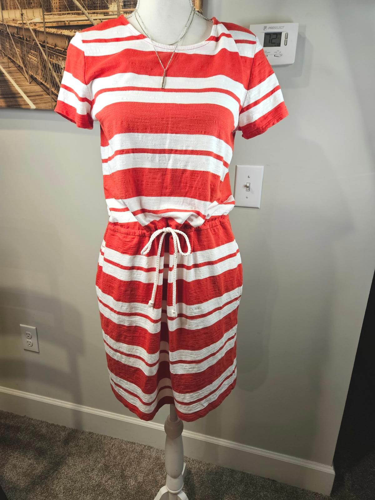 Land's End Casual Striped Summer Dress - Red & White #602