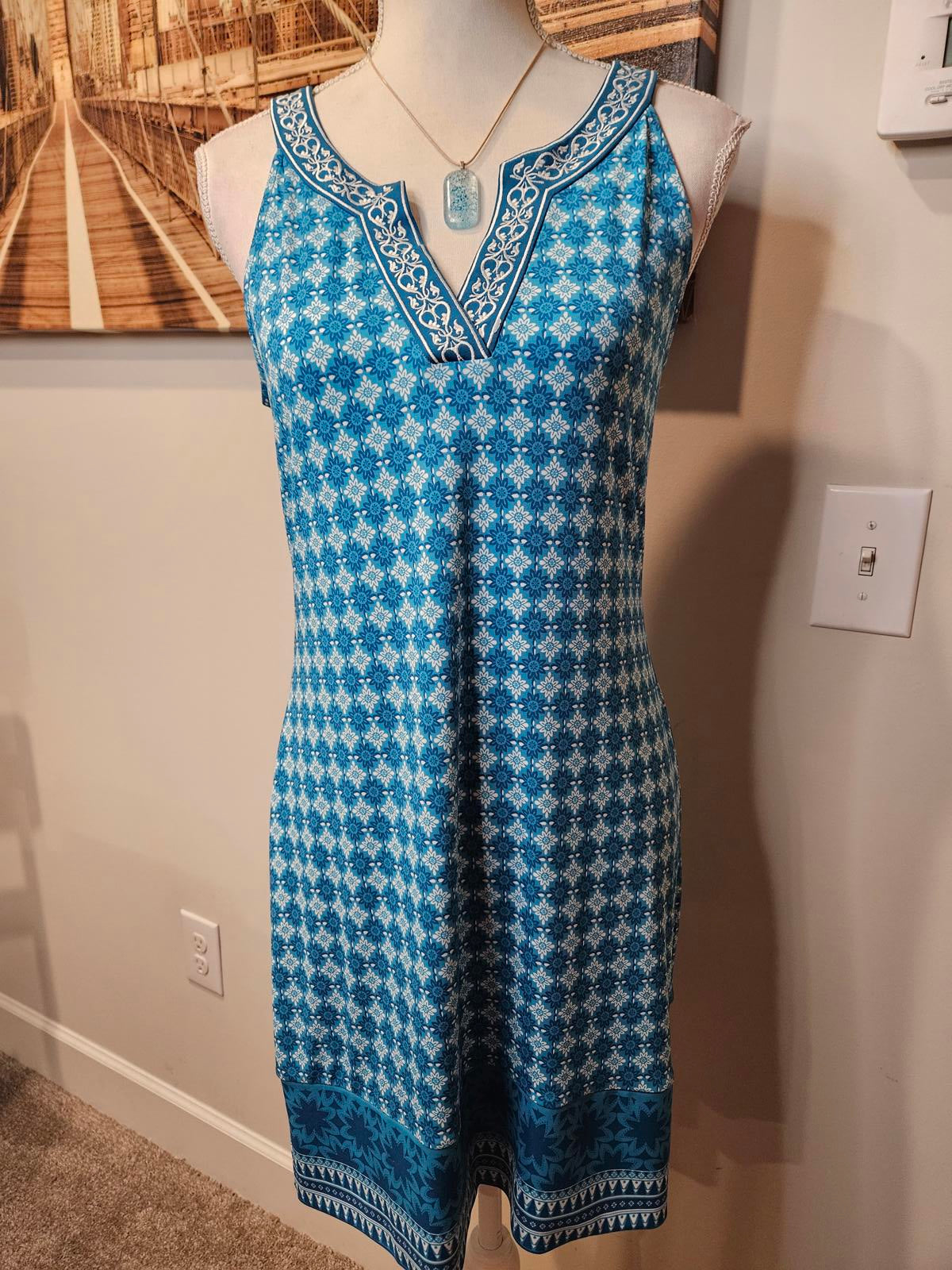 Magnolia Grace Stylish Blue Patterned Summer Dress #234