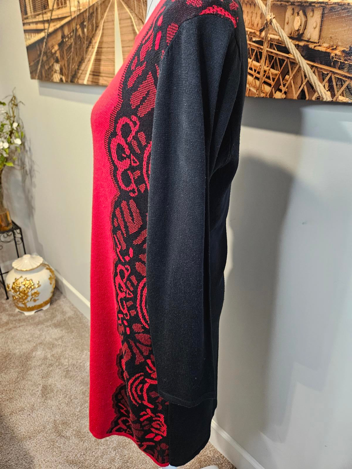 London Times Red & Black Long Sleeve Sweater Dress #352