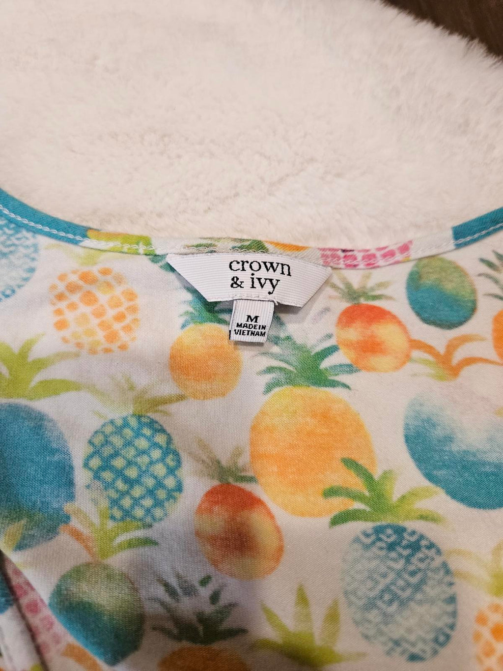Crown & Ivy Colorful Pineapple Print Tank Top with Tassels #136