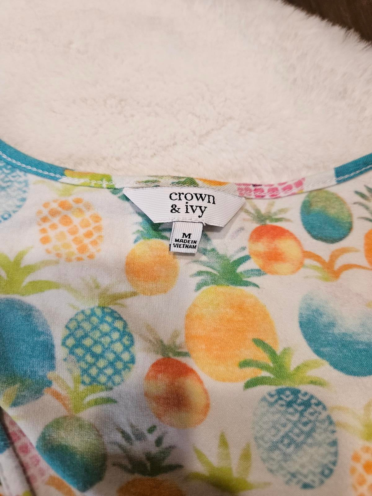 Crown & Ivy Colorful Pineapple Print Tank Top with Tassels #136