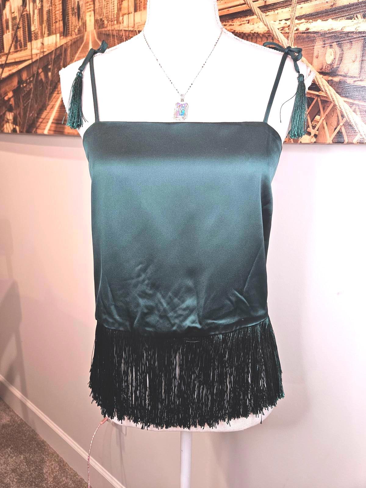 New Rachel Zoe Emerald Green Swing Fringe Top 1025