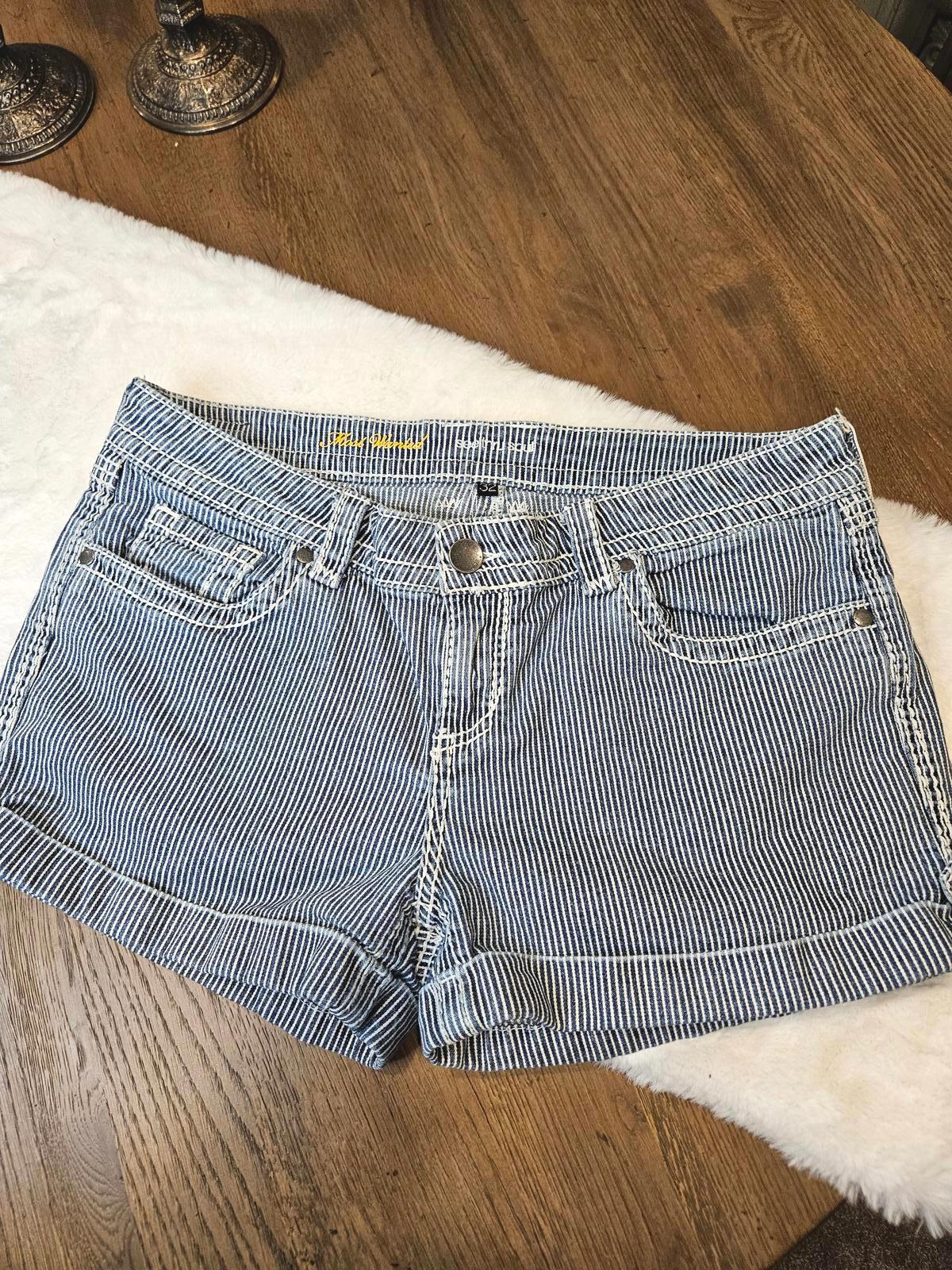 Most Wanted Denim Blue Striped Shorts - Size 32 #303