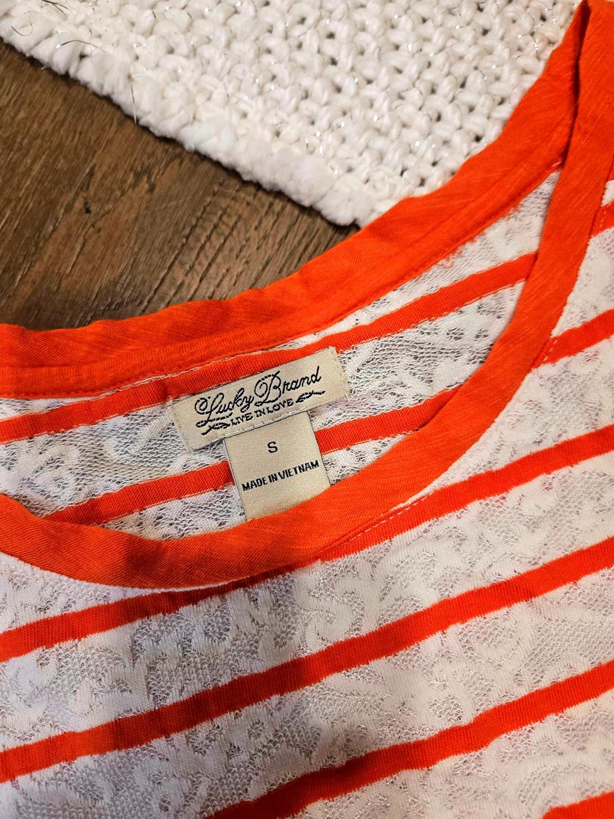 Lucky Brand Women's Striped Lace Short Sleeve T-Shirt Size S 480