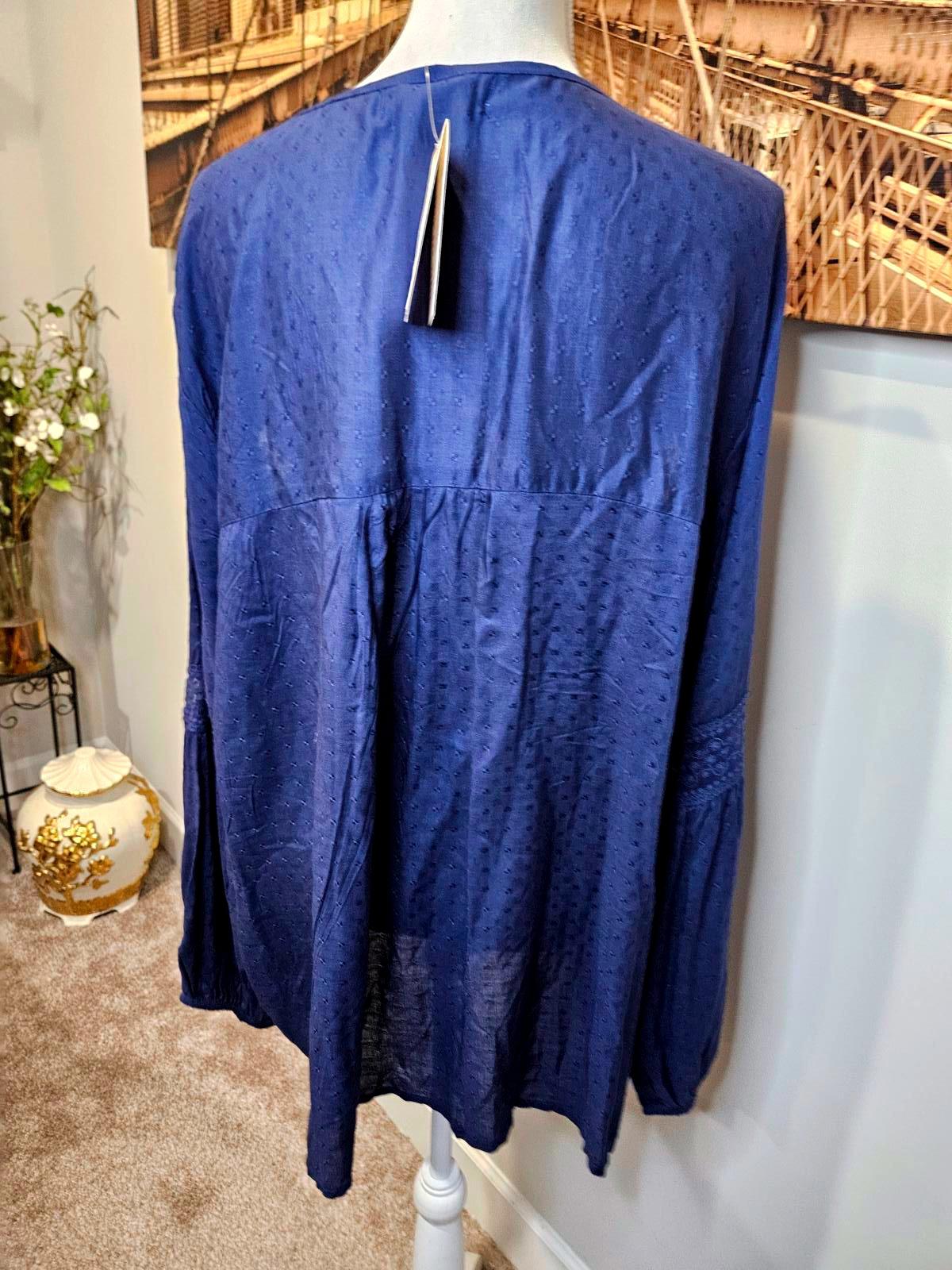 Nwt A Beautiful Soul Navy Blue Long Sleeve Blouse 22/24 1187
