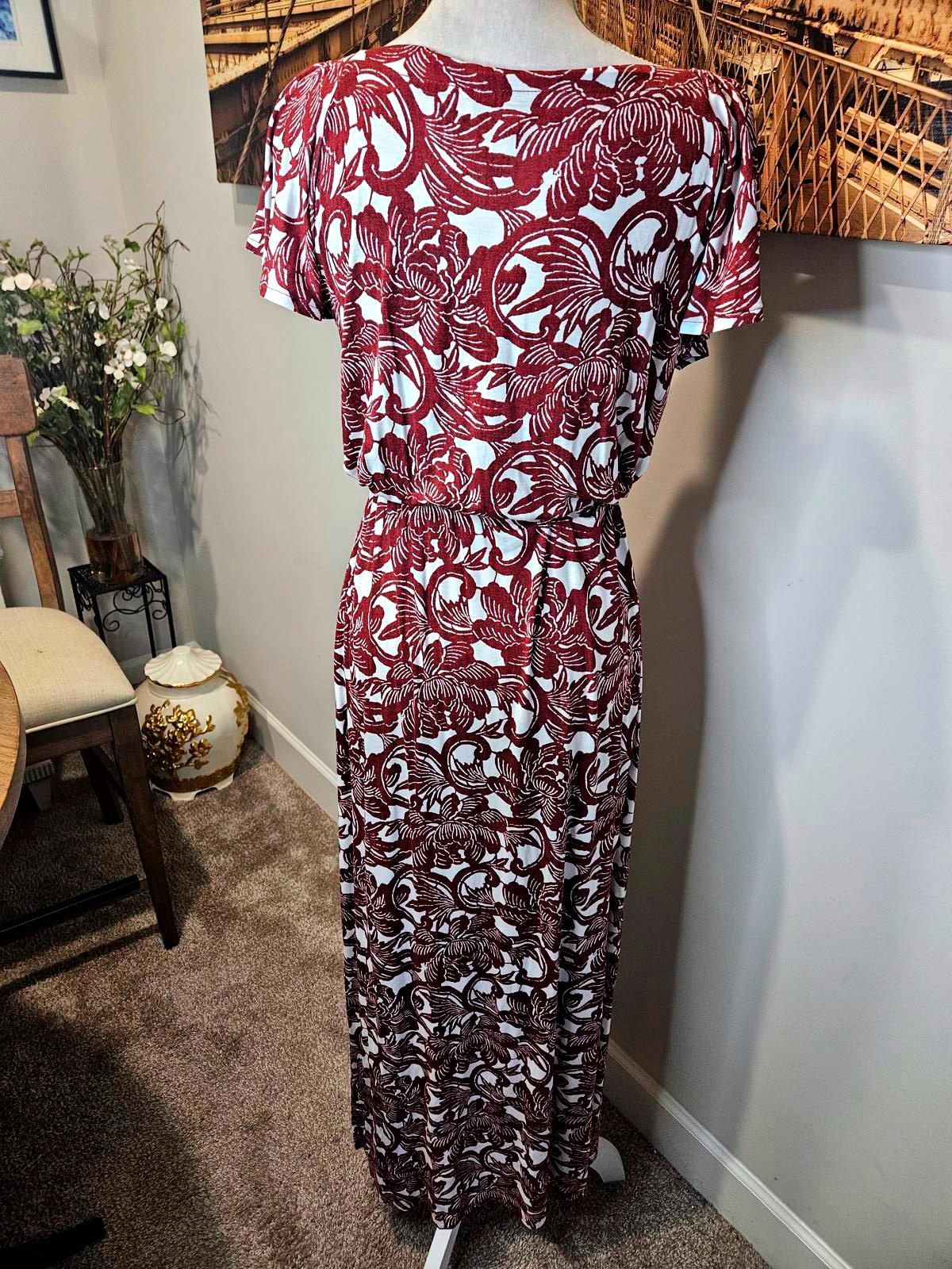 LOFT Burgundy Floral Patterned Maxi Dress Size XS