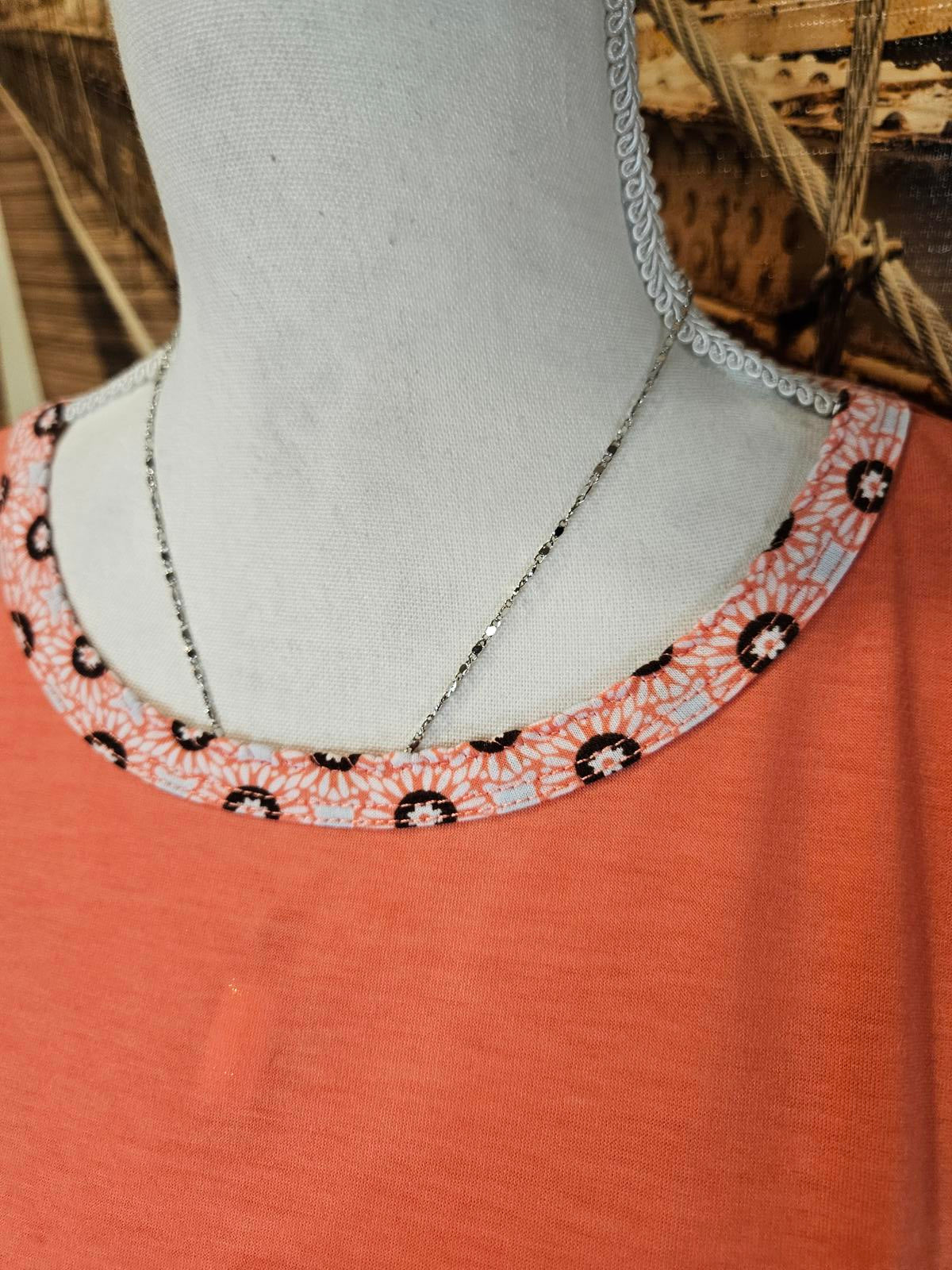 Land's End Coral Long Sleeve Top with Decorative Collar 1040