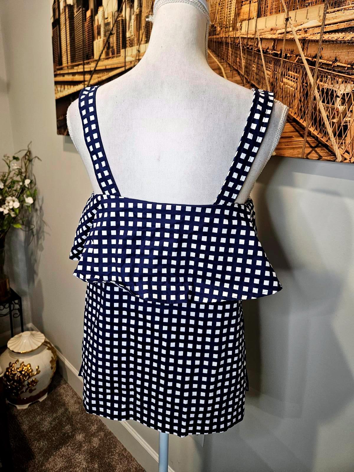 Michael Kors Navy and White Checkered Camisole Top Size S 1230