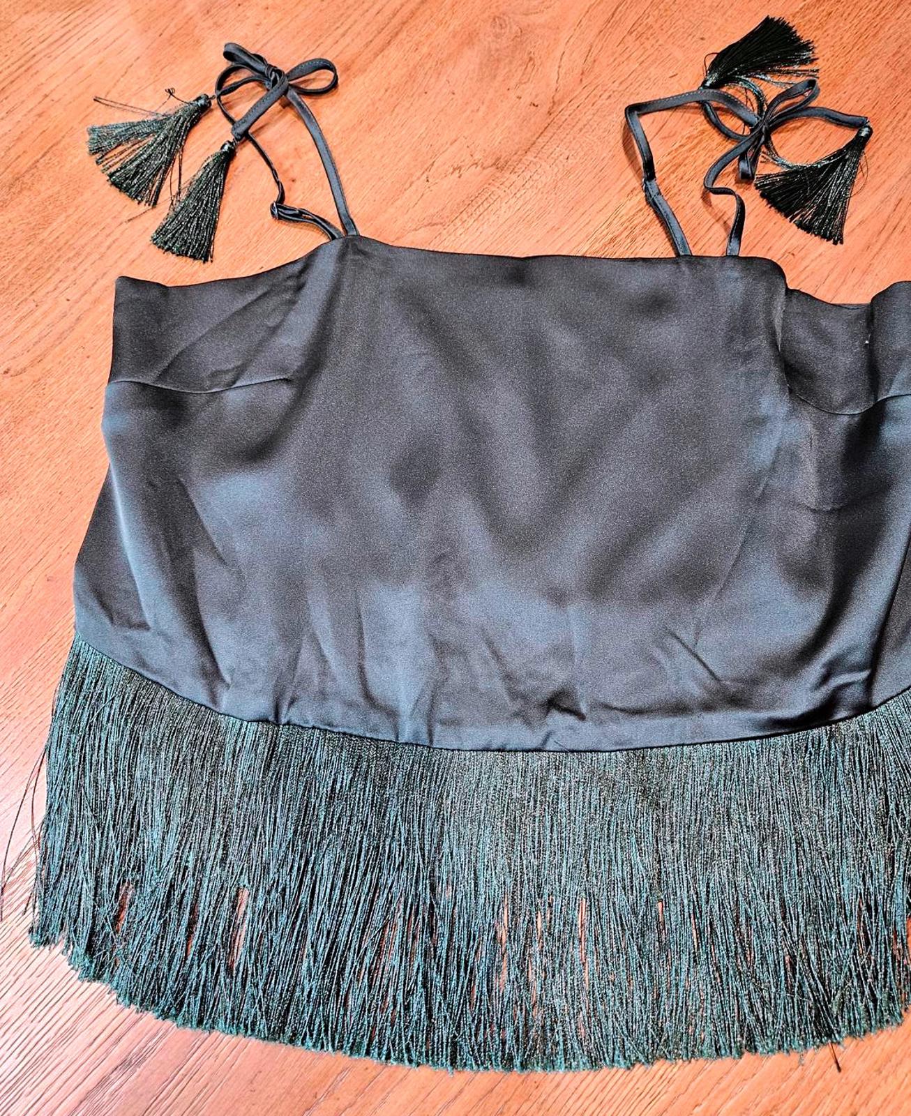 New Rachel Zoe Emerald Green Swing Fringe Top 1025