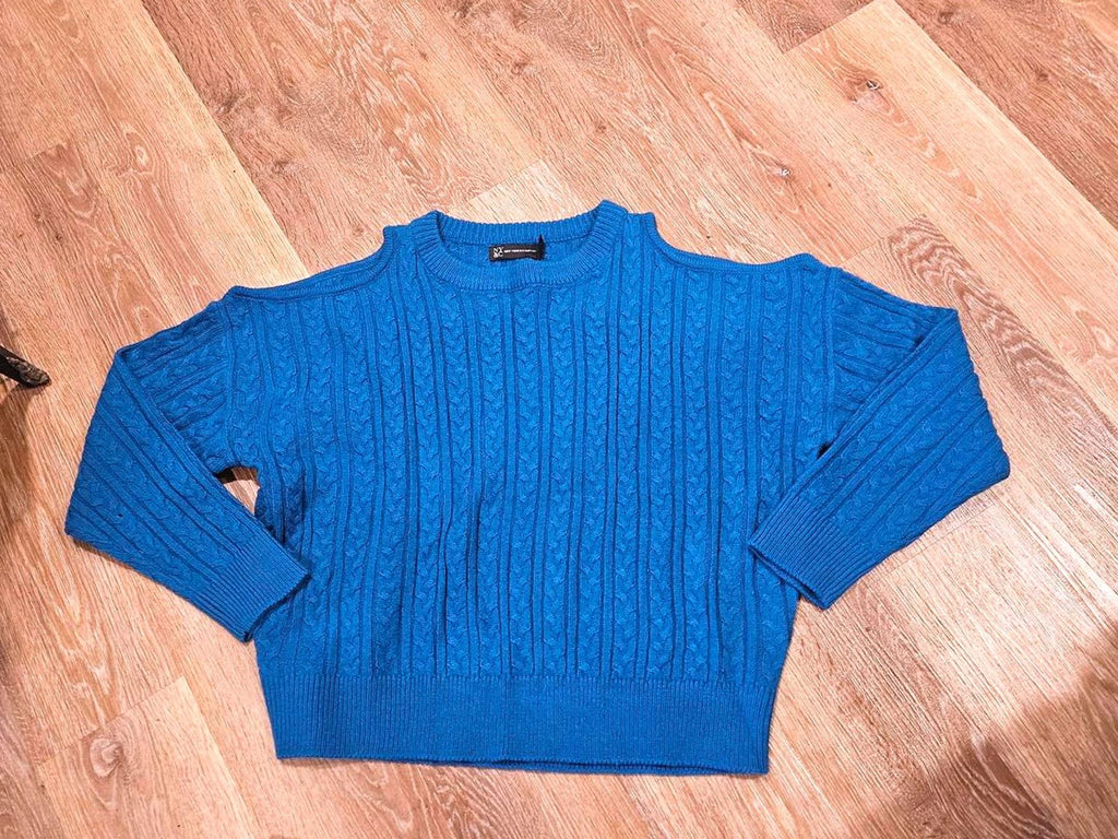 New York & Company Blue Cable Knit Sweater Set