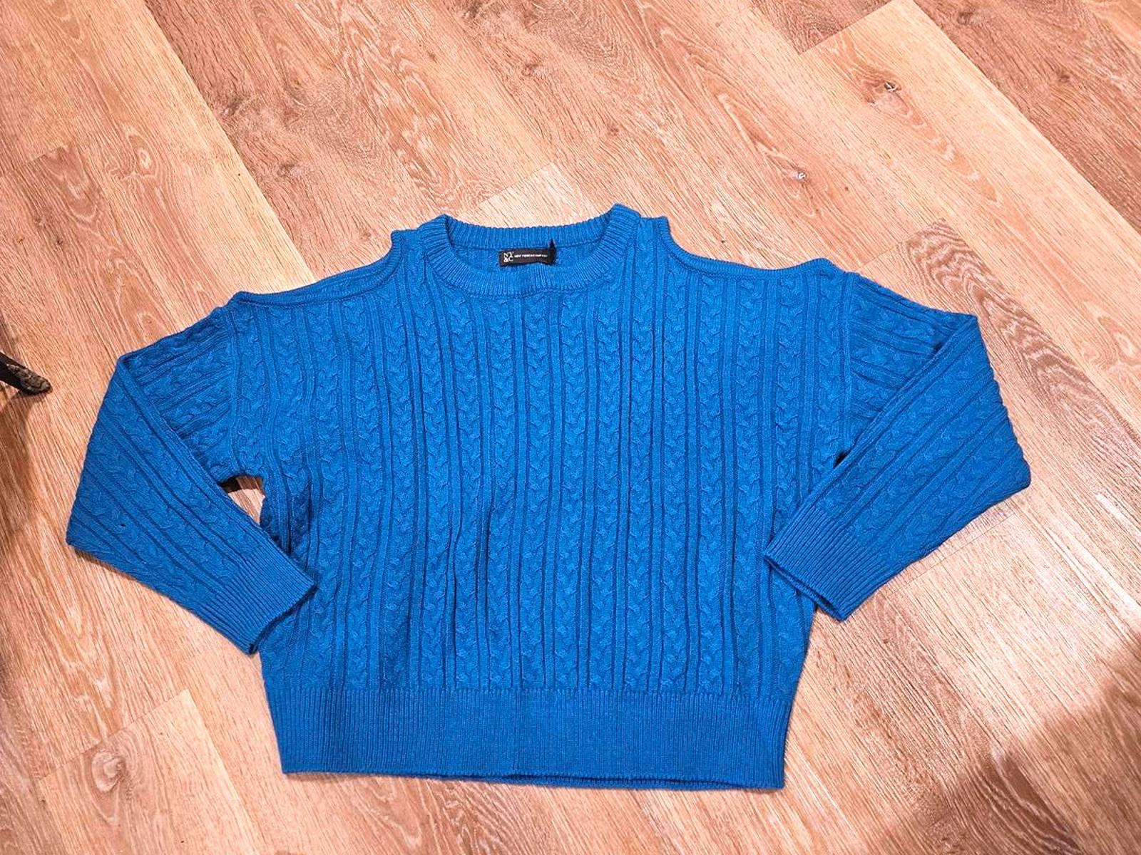 New York & Company Blue Cable Knit Sweater Set