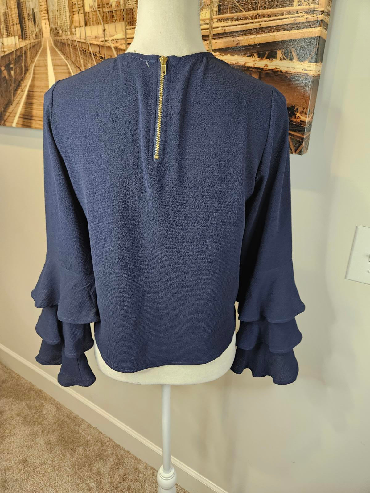 Nwot Meraki Chic Navy Ruffle Sleeve Top #766