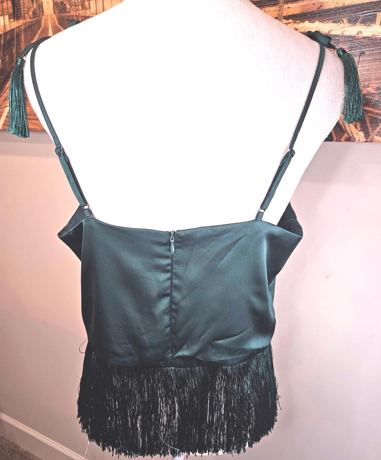 New Rachel Zoe Emerald Green Swing Fringe Top 1025