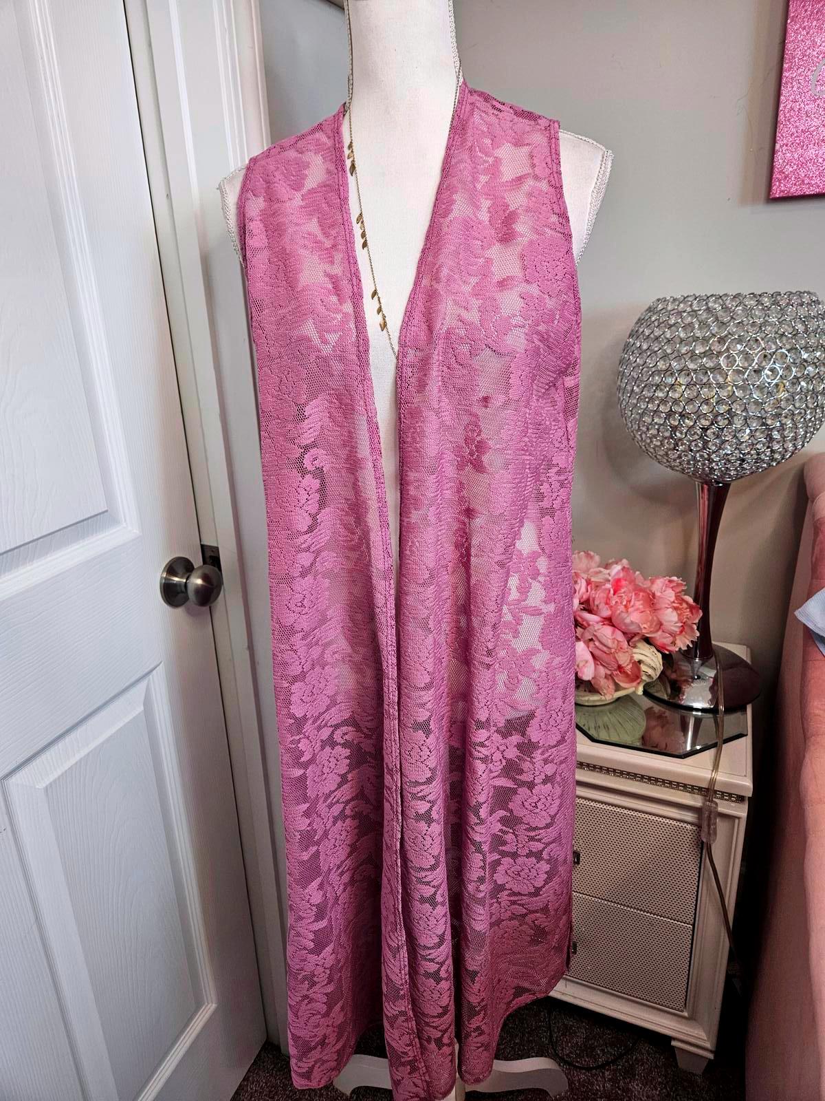 Lularoe Beautiful Pink Lavender Lace Duster Vest #491