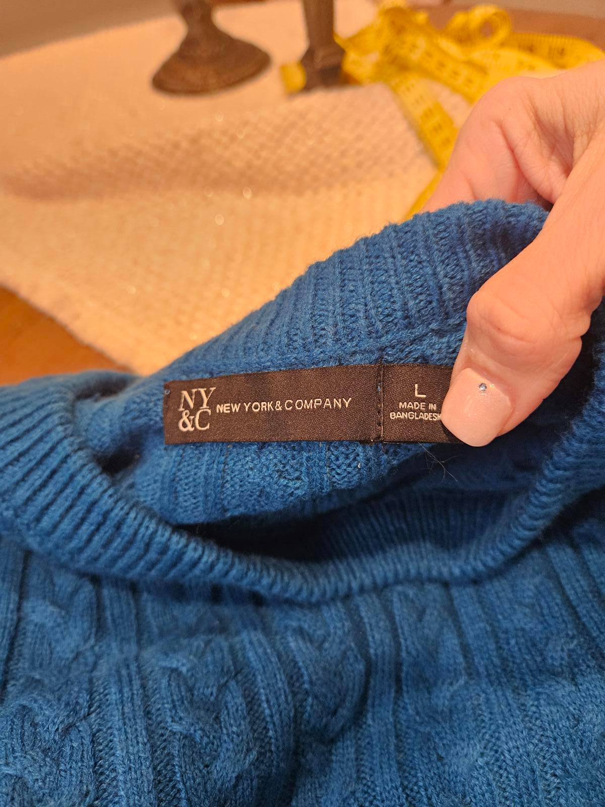 New York & Company Blue Cable Knit Sweater Set