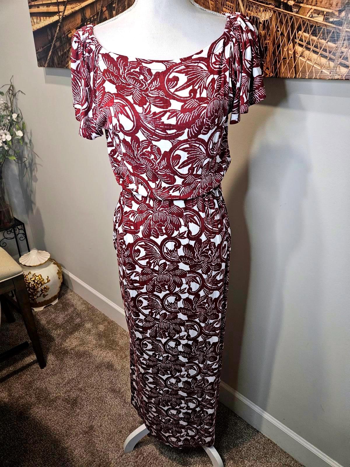 LOFT Burgundy Floral Patterned Maxi Dress Size XS