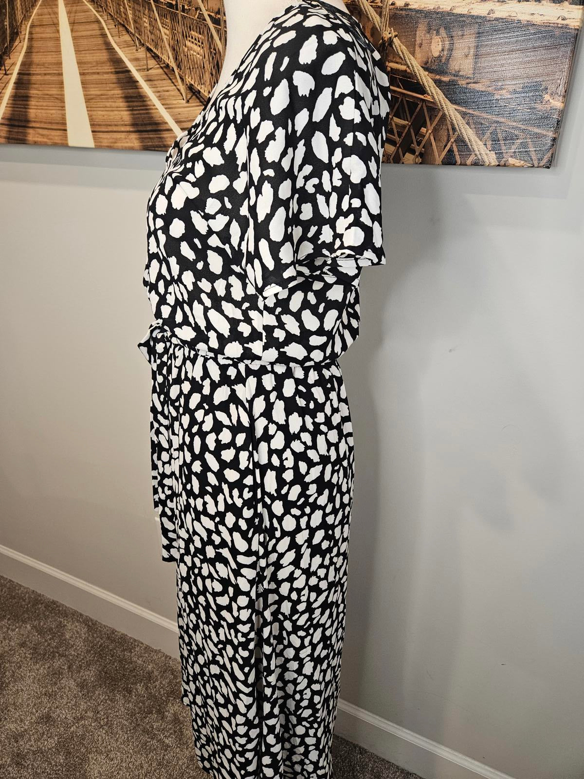 Nwot Sienna Sky Black and White Patterned Midi Dress #746