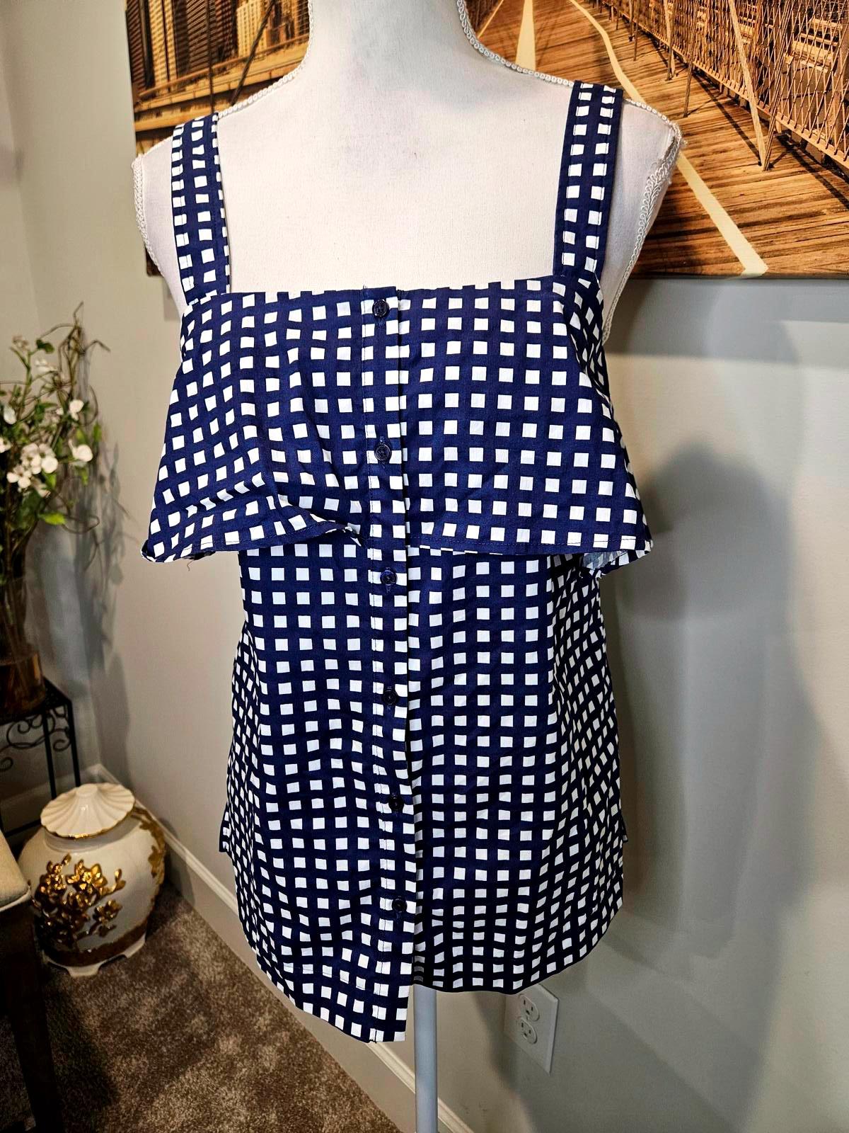 Michael Kors Navy and White Checkered Camisole Top Size S 1230
