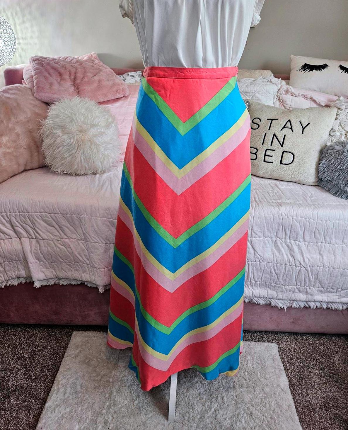 Lilly Pulitzer 100% Silk Colorful Chevron Maxi Skirt