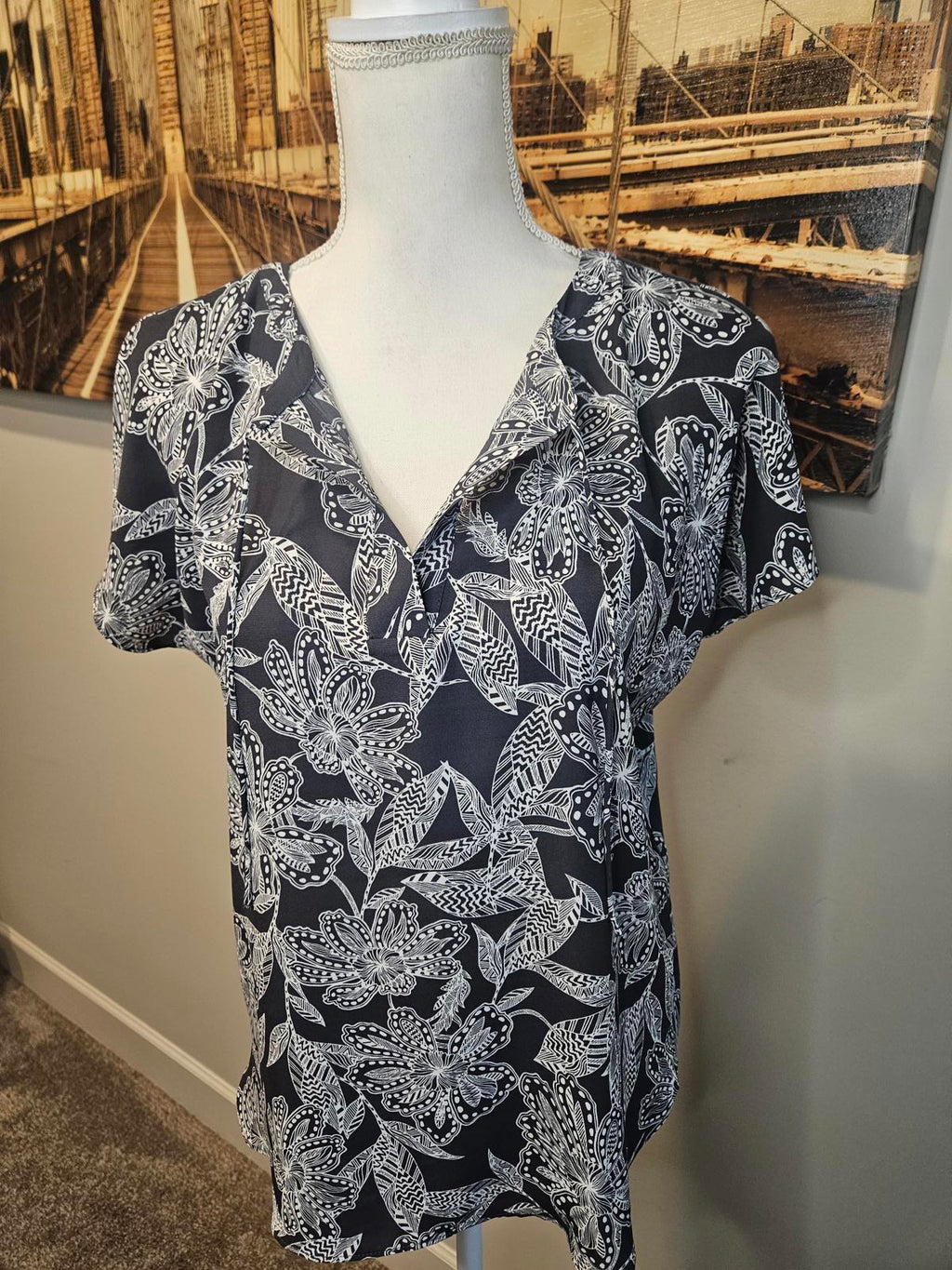 Loft Stylish Cornflower Blue  Floral Print Top #162