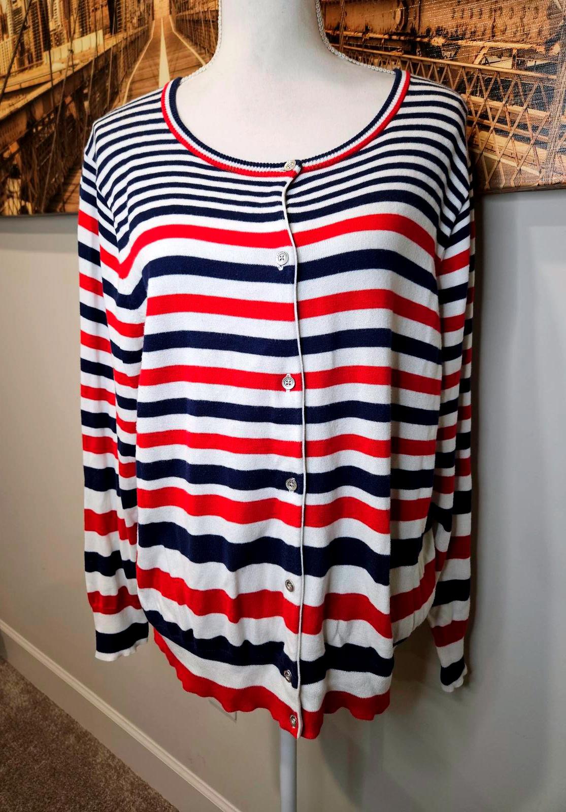 Lands' End  Striped SuPima Cotton Cardigan Sweater XL 1145