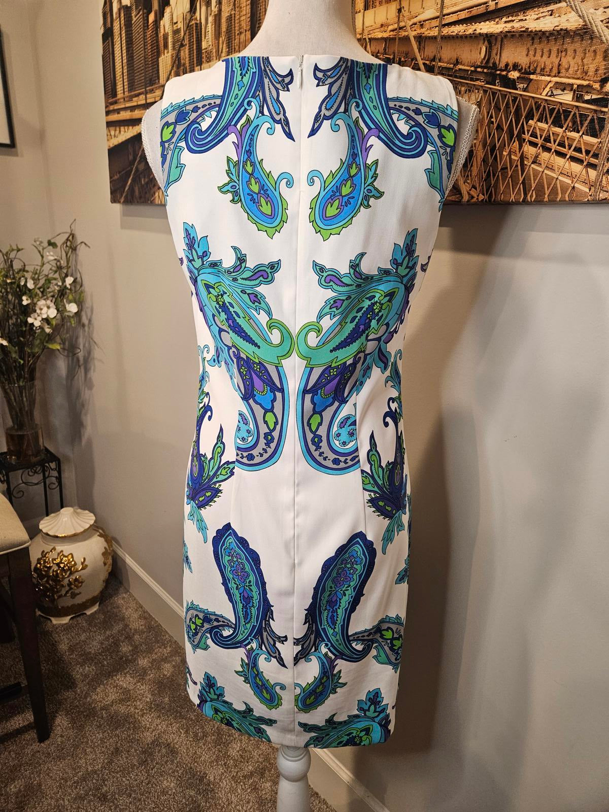 Kim Rogers Blue and Green Paisley Pattern Dress Size 6 H26