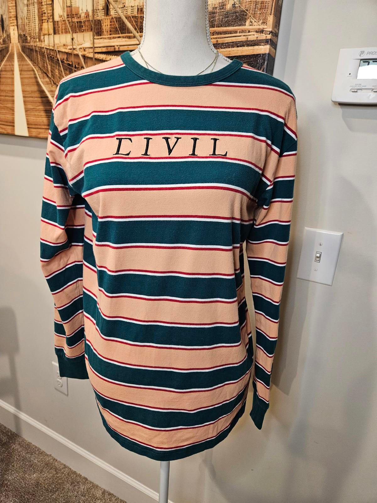 Men's Civil Regime Long Sleeve Striped Crew Neck Tee #571