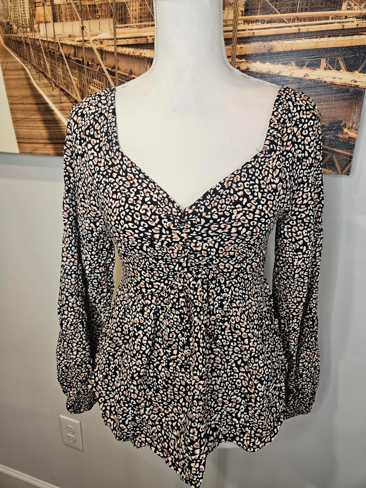 Nwot Japna 100% Rayon Leopard Print Peplum Top - Size S #715