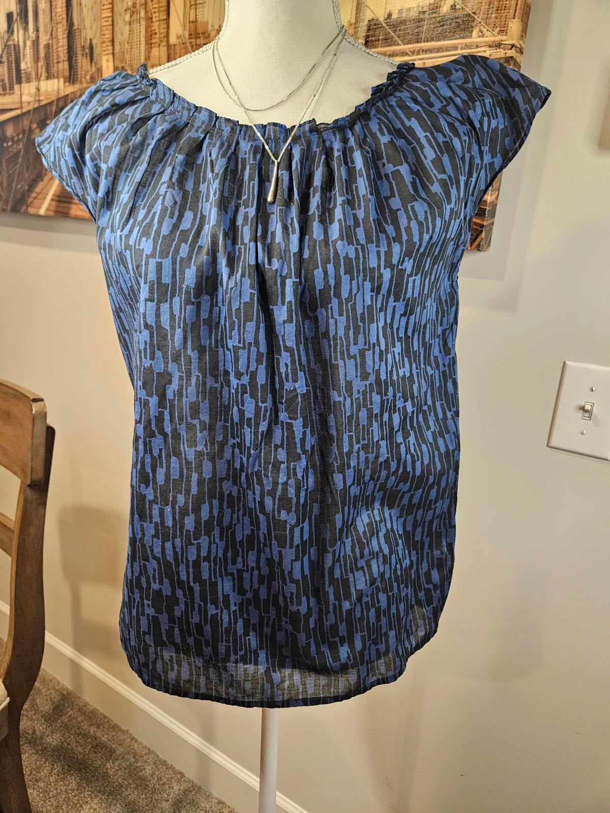 Michael Kors Lightweight Blue and Black Printed Top #604