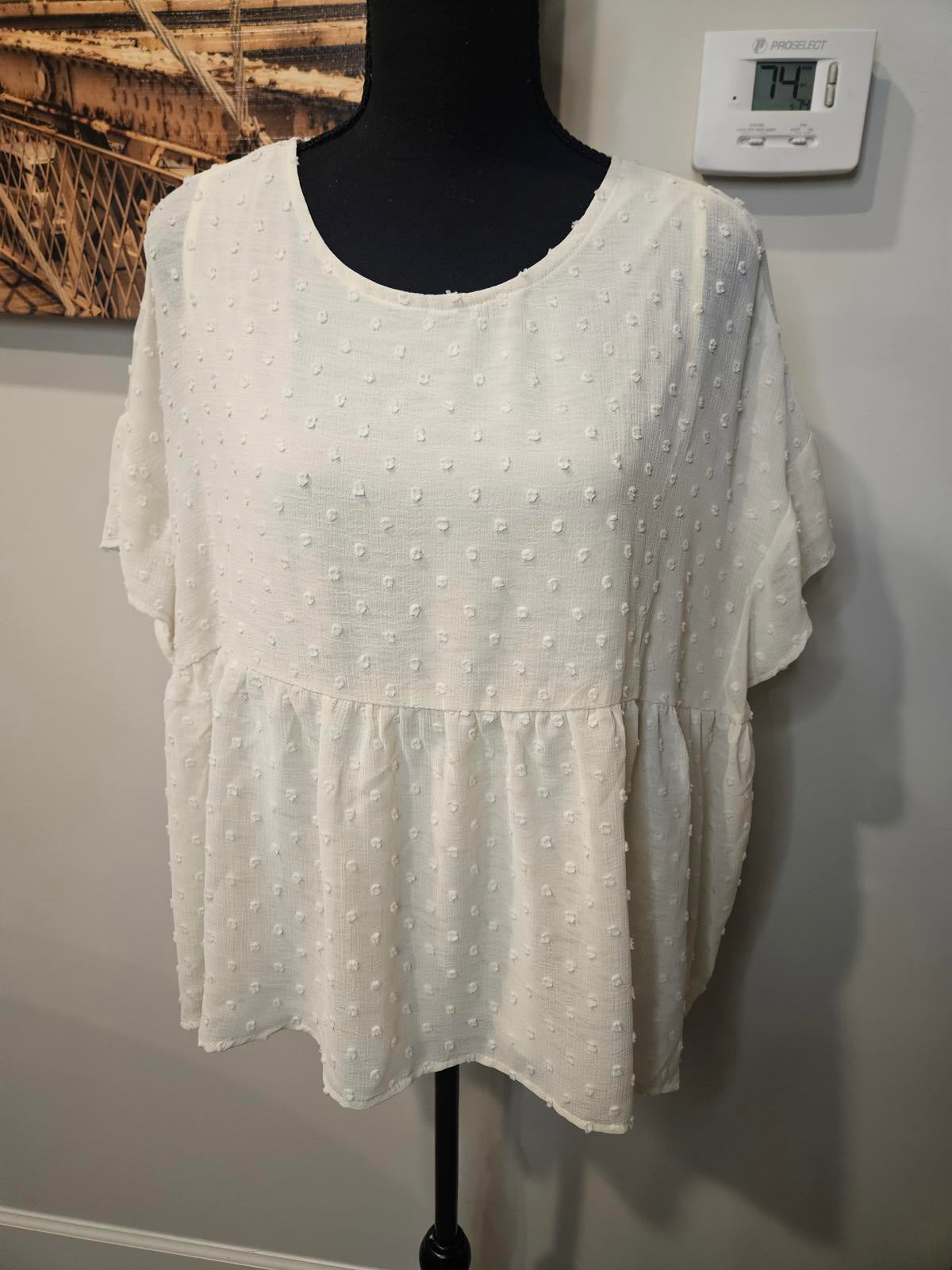 Listicle Cream Peplum Top with Dot Texture #182
