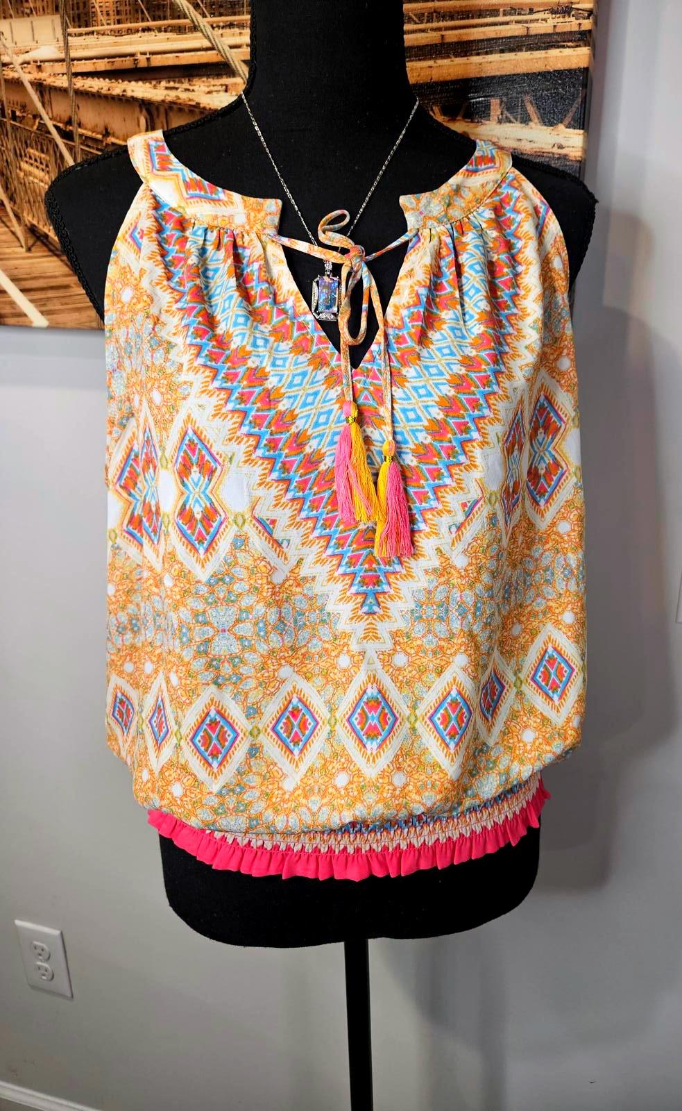 Nwot Rose + Olive Boho Style Top with Tassels #722