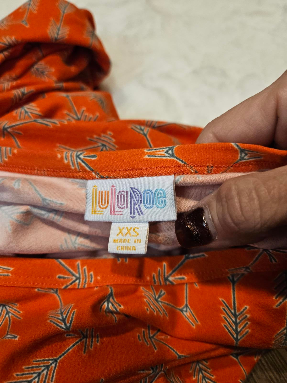 LulaRoe Orange Print Hi-low Short Sleeve with Pocket #366