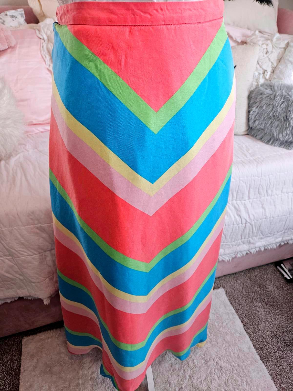Lilly Pulitzer 100% Silk Colorful Chevron Maxi Skirt