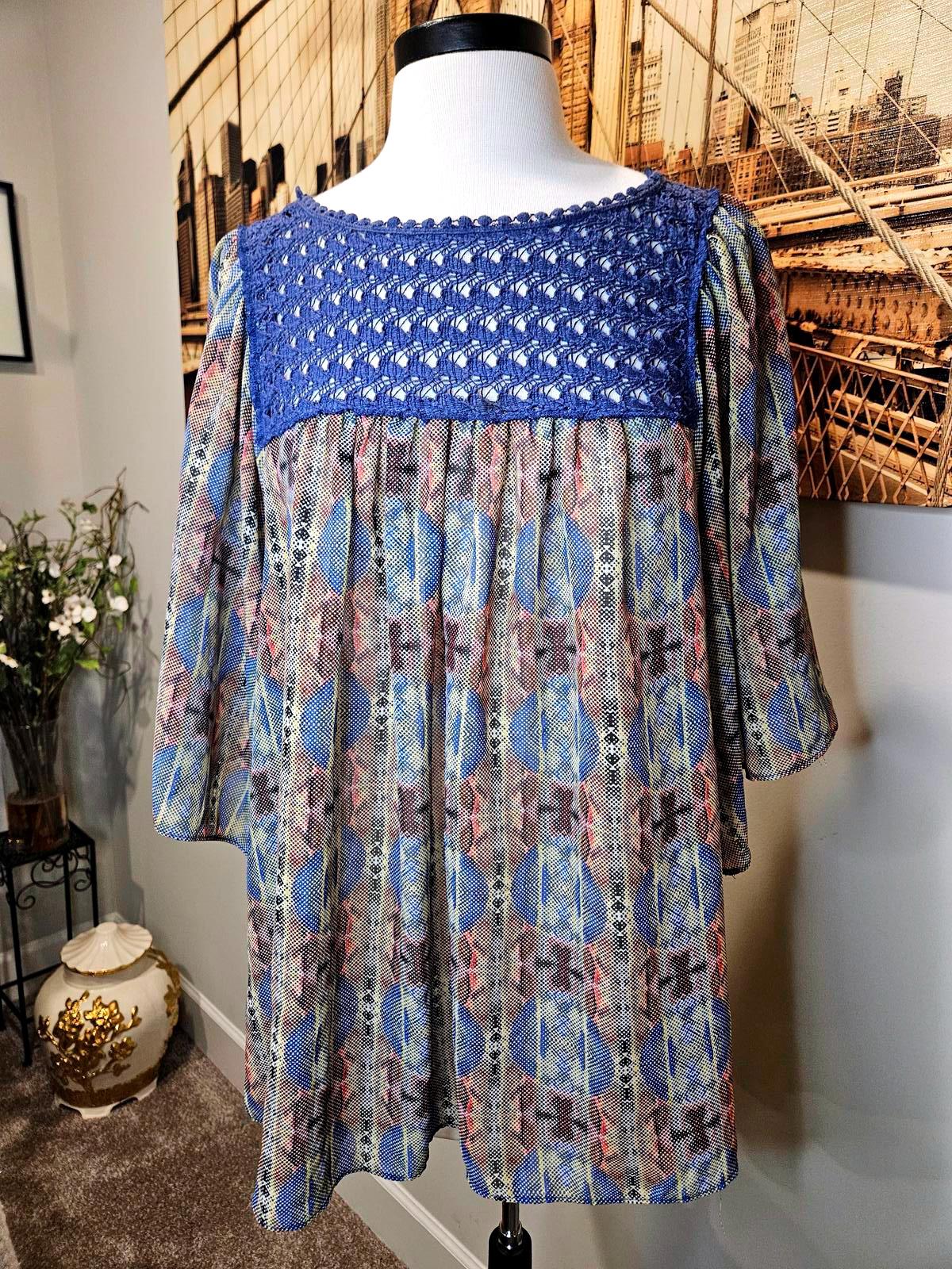New Direction Women's Tunic Top with Crocheted Yoke 1099